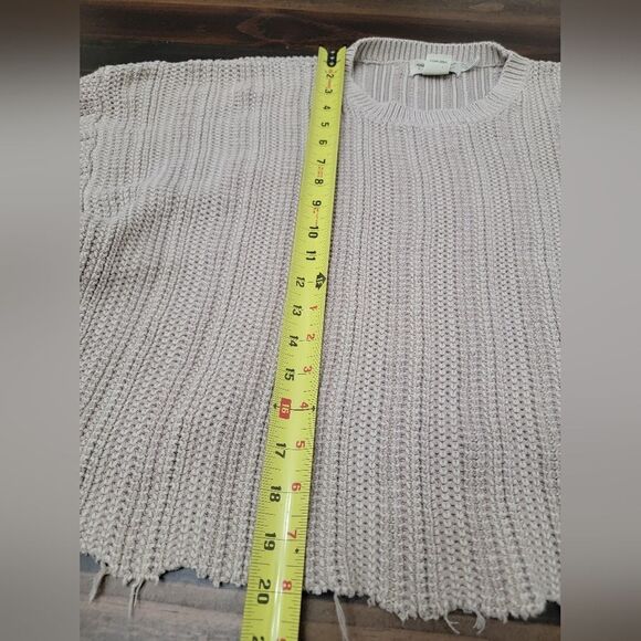 Eddie Bauer Crop Top Sweater Raw Hem Brown / Cream Cotton Knit Size XL - Picture 6 of 7